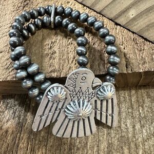 Navajo Thunderbird Beaded Stretch Bracelet, Native American Bold Style, Ships i